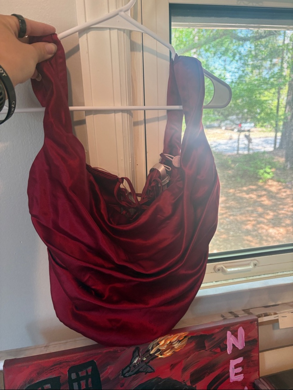 House of CB Satin Burgundy Ruched Halter Top